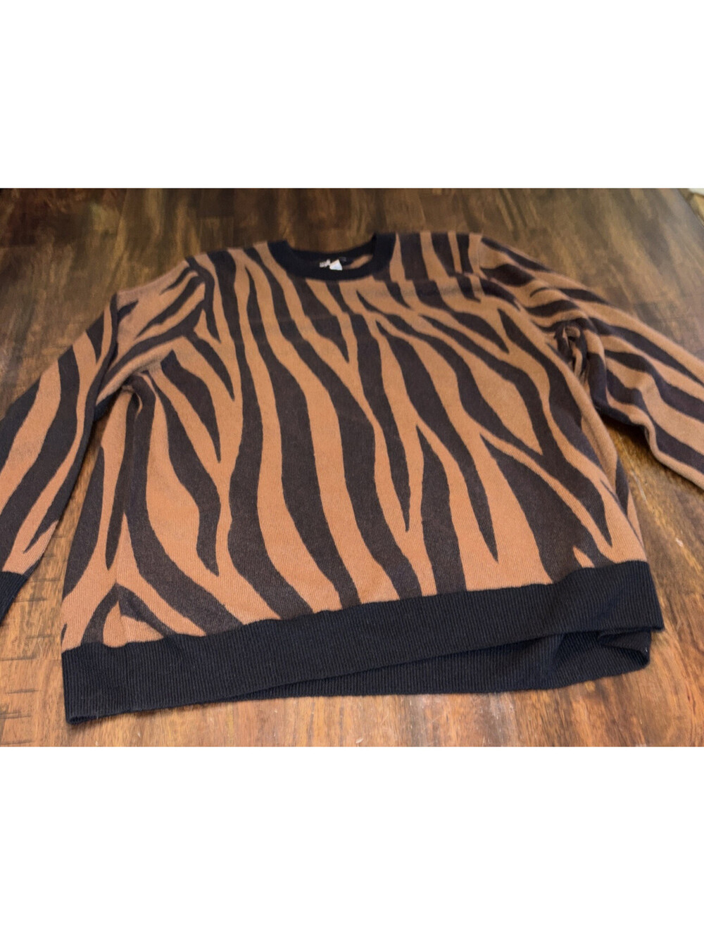 Soft by Naadam 100% Cashmere Zebra Printed Pullover Sweater Brown X-Large Size